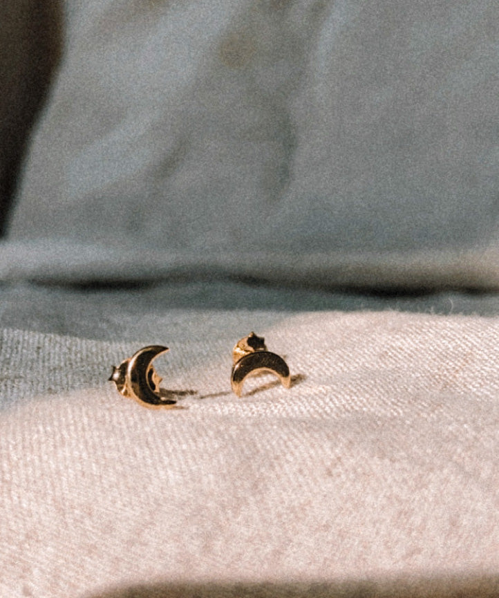 Gold Crescent Moon Stud Earrings