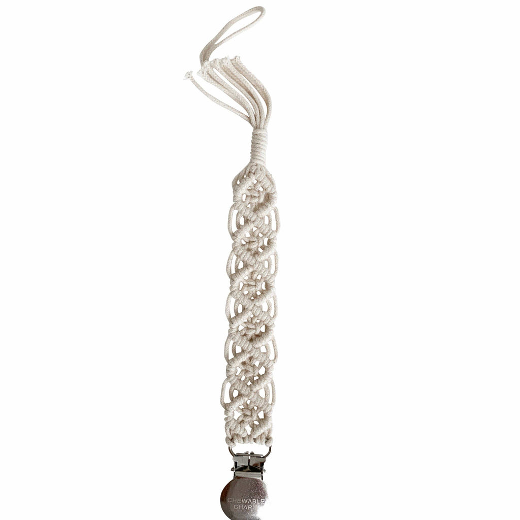 Chewable Charm Macrame Pacifier Clip- Cream CCPC122