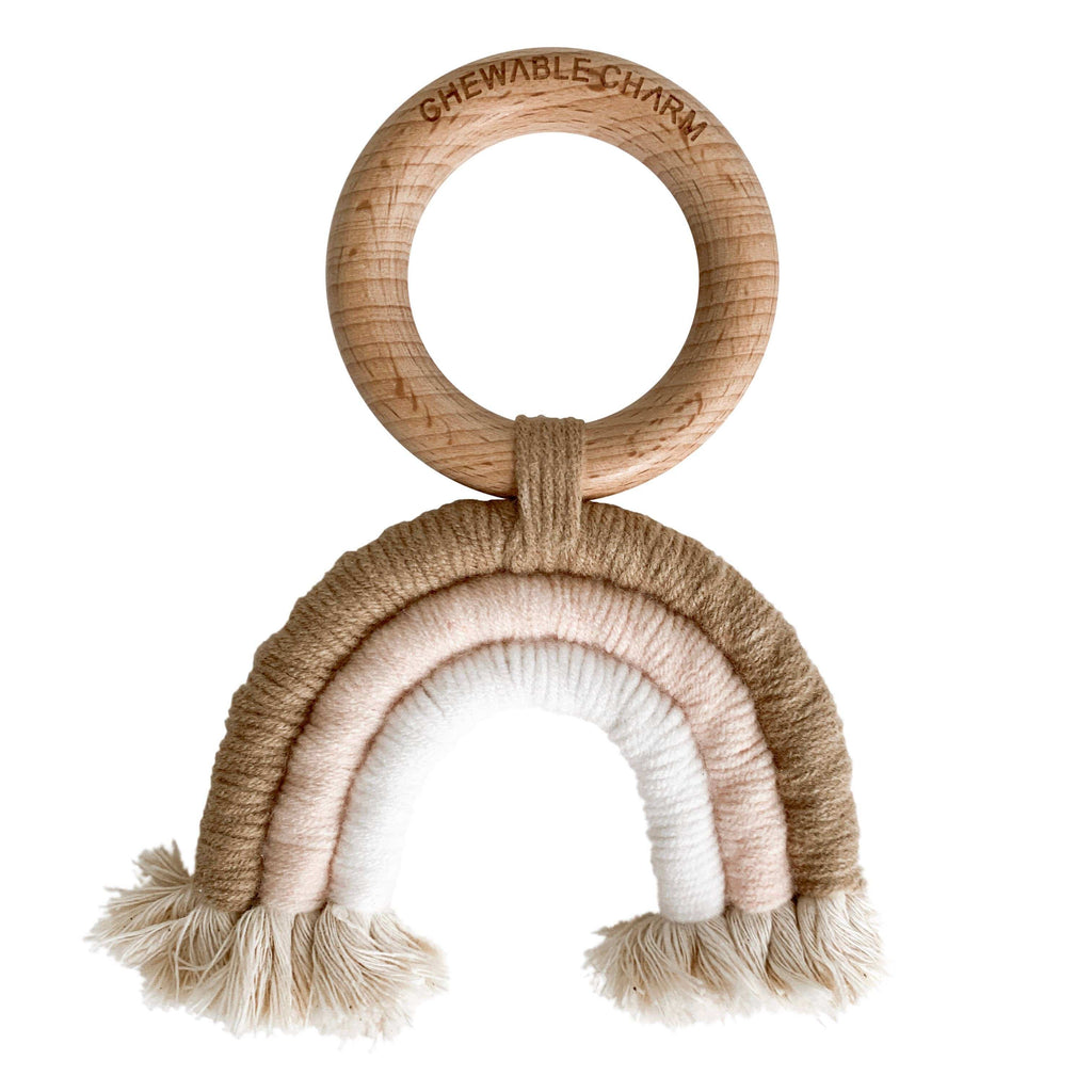 Chewable Charm Rainbow Macrame Teether- Tan + Blush CCMT07