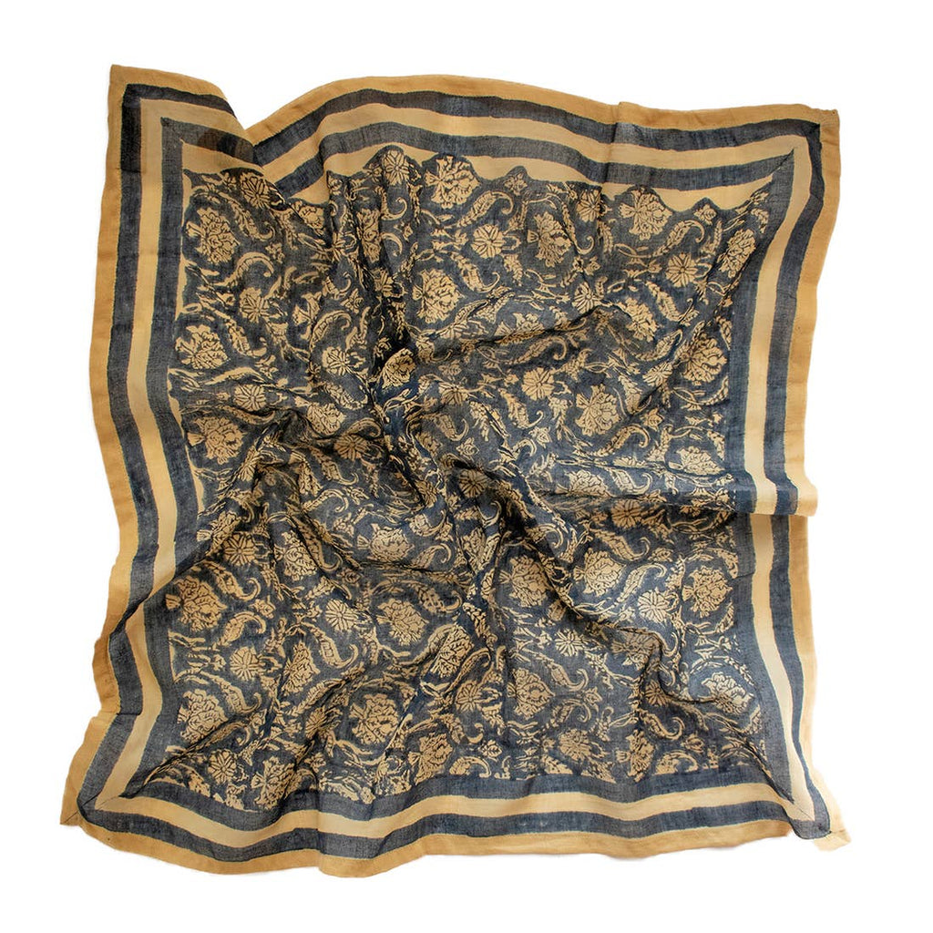 From Mila Bandanas and Scarves Granada Bandana Scarf- Hand Block Printed Cotton Bohemian Block Printed Italian Inspo Bandana