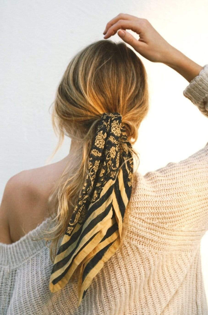 From Mila Bandanas and Scarves Granada Bandana Scarf- Hand Block Printed Cotton Bohemian Block Printed Italian Inspo Bandana