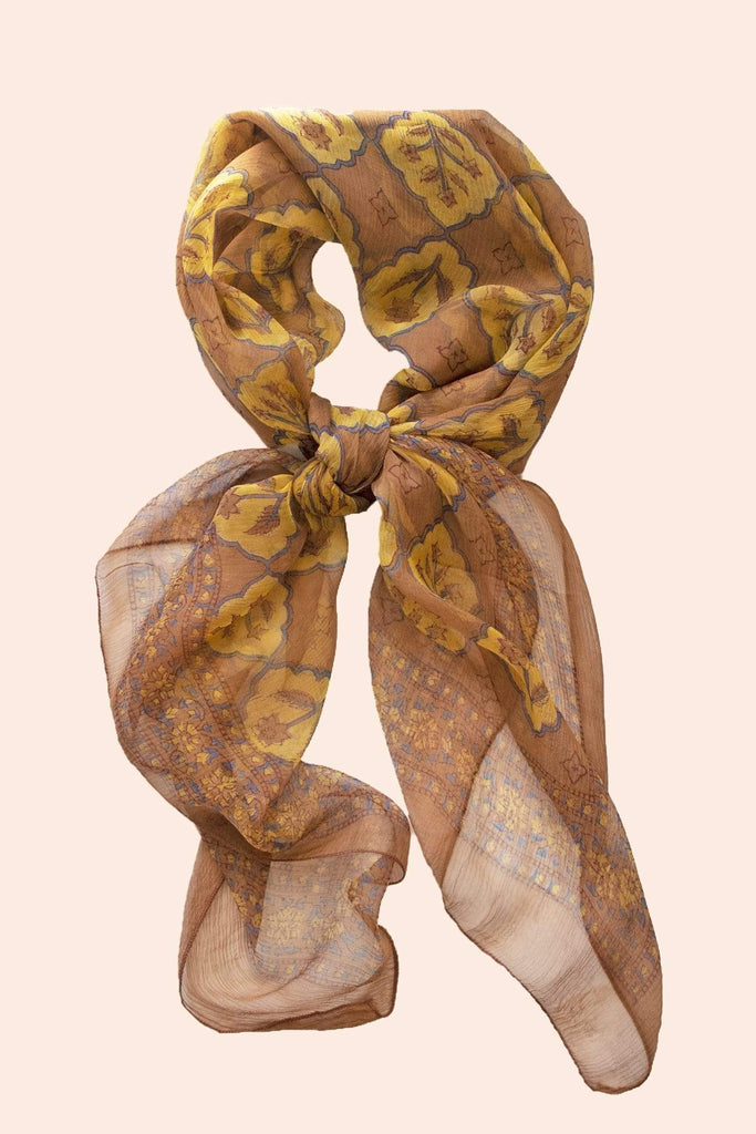 From Mila Bandanas and Scarves Siena Chiffon Bandana Scarf Bohemian Block Printed Italian Inspo Bandana