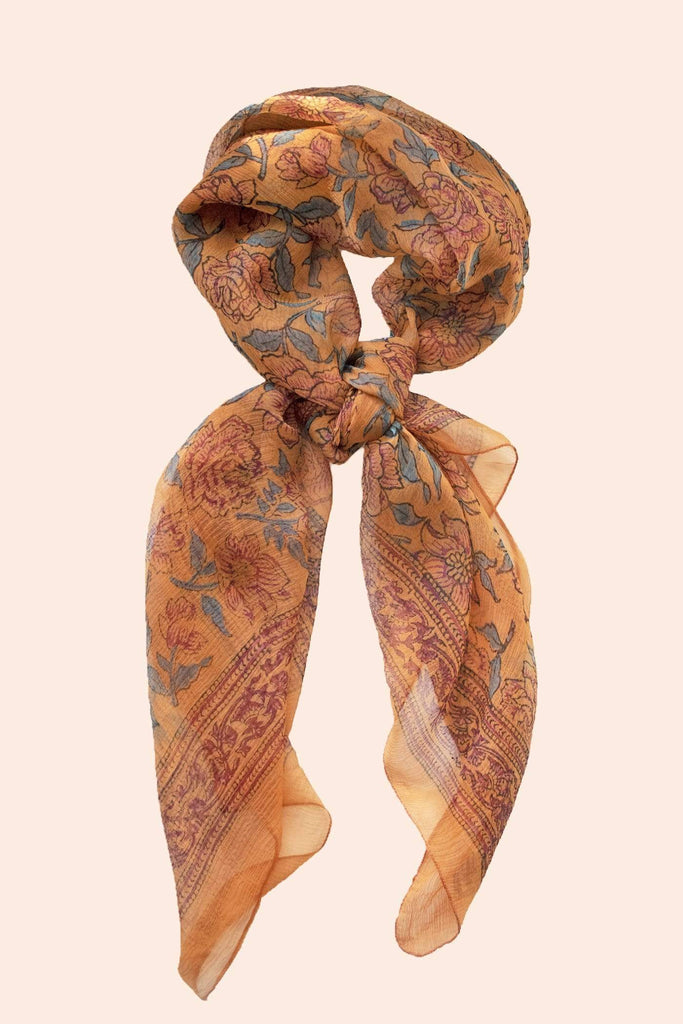 From Mila Bandanas and Scarves Verona Chiffon Bandana Scarf Bohemian Block Printed Italian Inspo Bandana