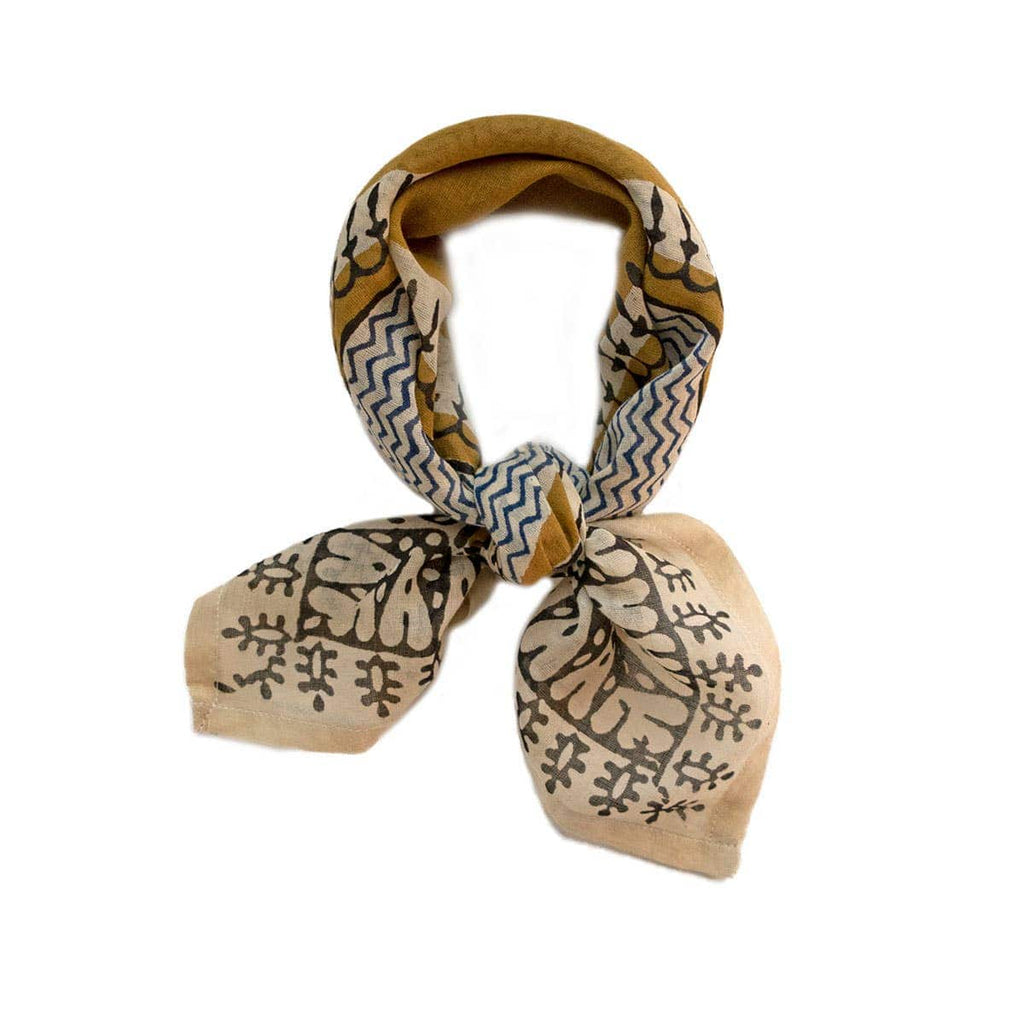 From Mila Women Sol Bandana Scarf- Hand Block Printed Cotton Bohemian Block Printed Italian Inspo Bandana