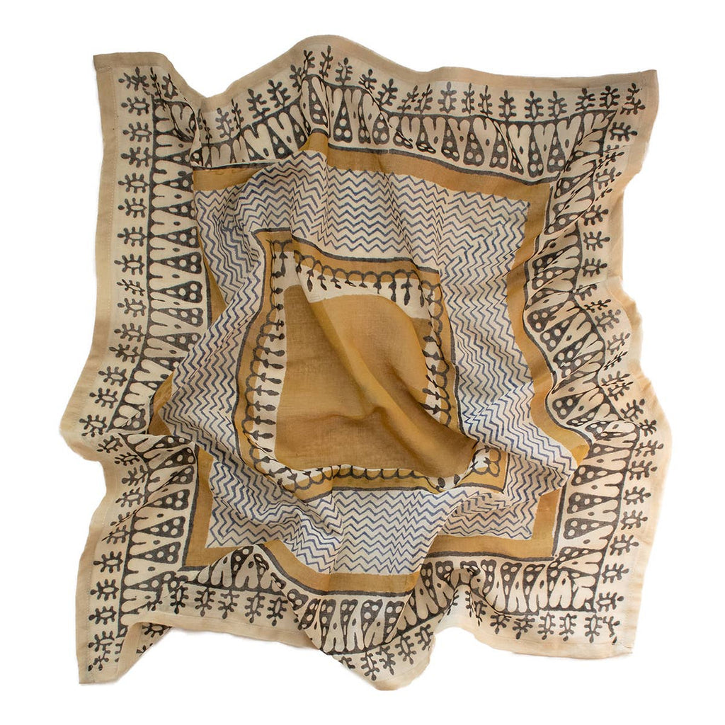 From Mila Women Sol Bandana Scarf- Hand Block Printed Cotton Bohemian Block Printed Italian Inspo Bandana