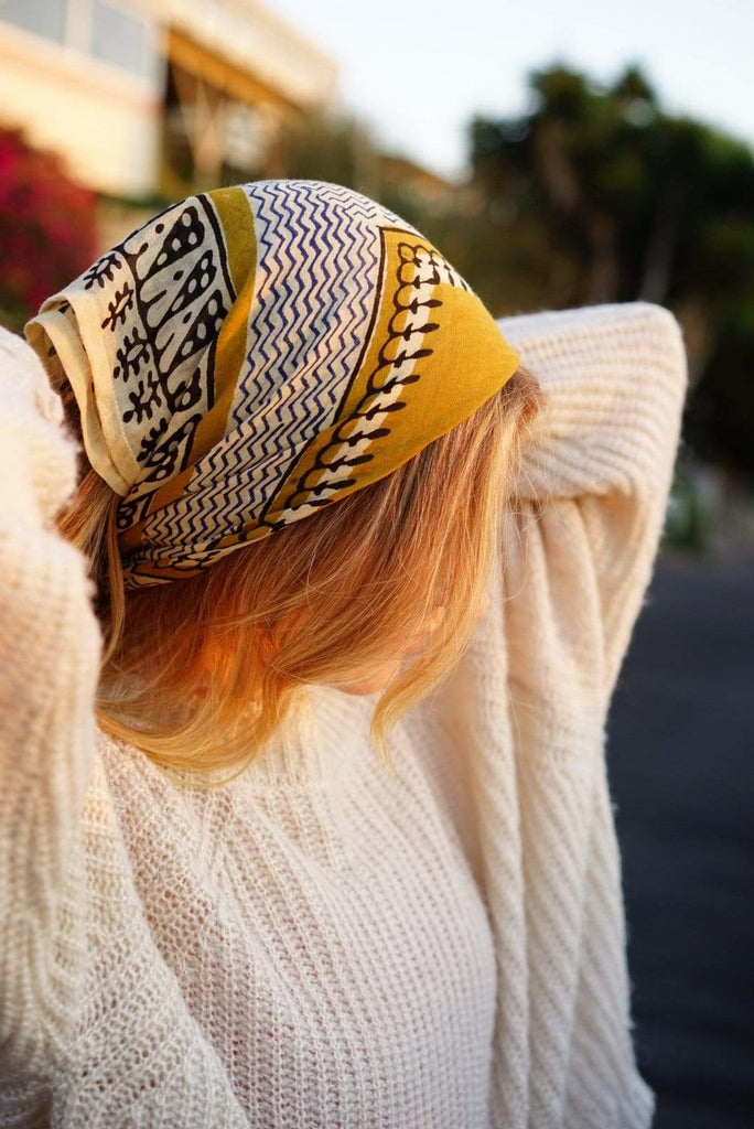 From Mila Women Sol Bandana Scarf- Hand Block Printed Cotton Bohemian Block Printed Italian Inspo Bandana