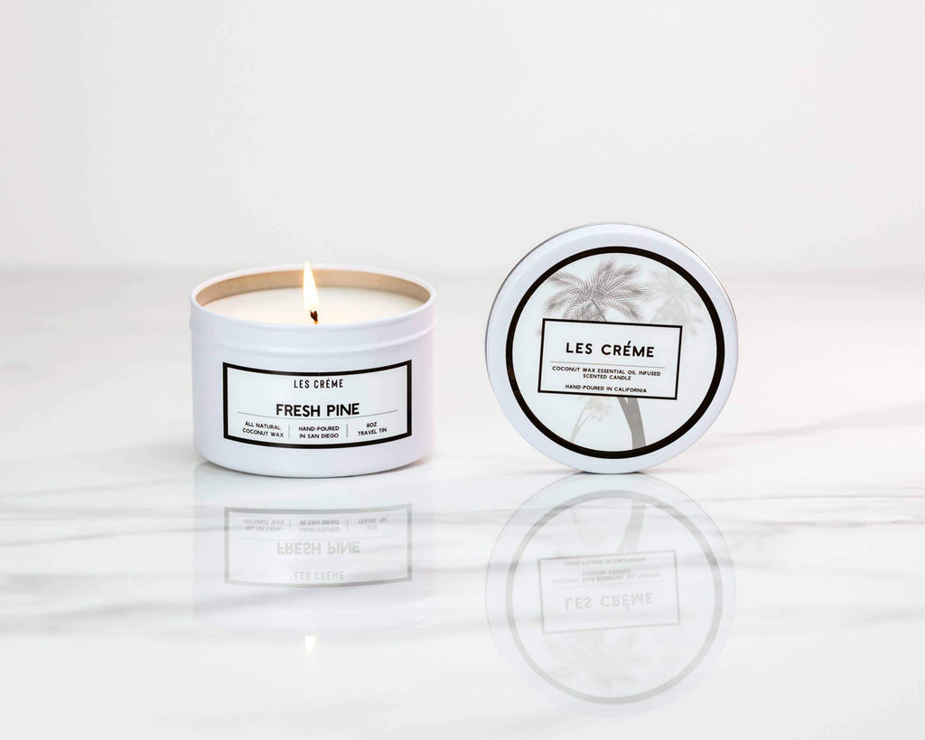 Les Creme Fresh Pine Organic Coconut Wax Candle Travel Tin 8 oz CWT-019