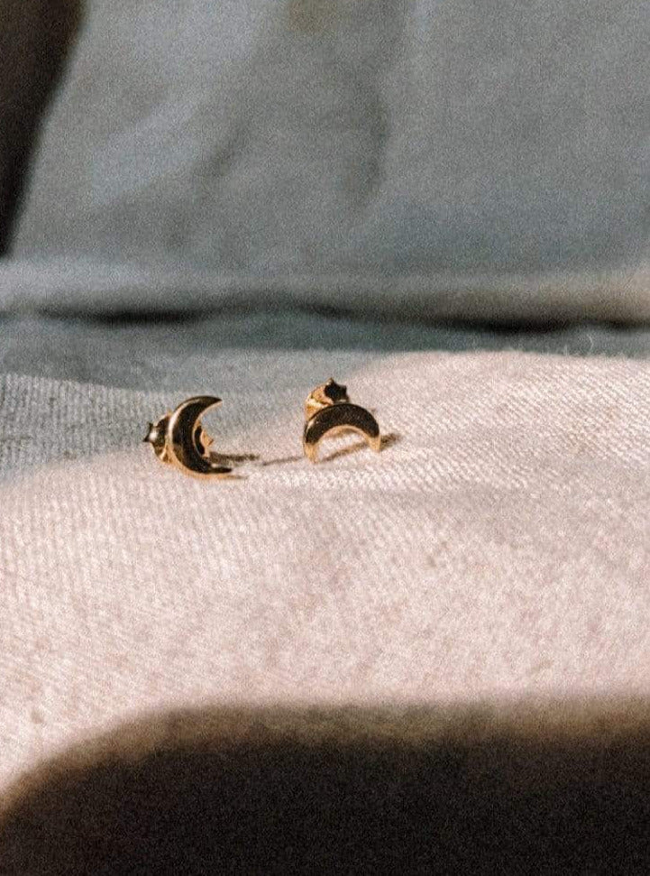 Naupaka Earrings Gold Crescent Stud Earrings