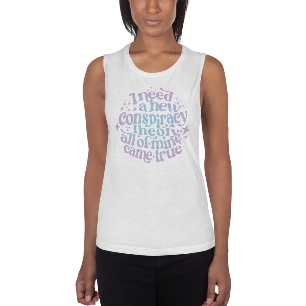 Naupaka White / S I Need a New Conspiracy Theory Ladies’ Muscle Tank (Mermaid Tones, Nursing Friendly) 3479198_8995
